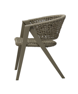 "Амстердам" стул плетеный из роупа, каркас алюминий, роуп серый круглый, ткань бежевая