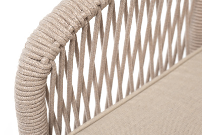 "Канны" кресло плетеное из роупа, каркас алюминий белый муар, роуп бежевый круглый, ткань бежевая 15052