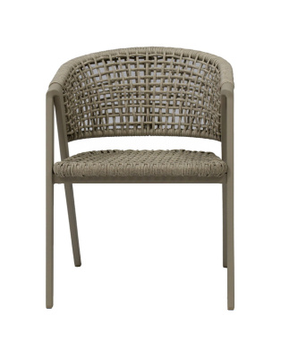 "Амстердам" стул плетеный из роупа, каркас алюминий, роуп серый круглый, ткань бежевая